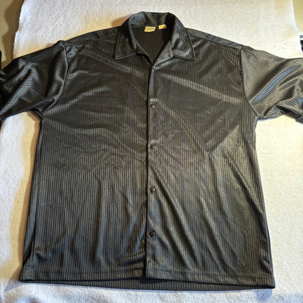 Vintage Anchor Blue Mens Black Striped Button Up Shirt Extra‎ Large Polyester XL